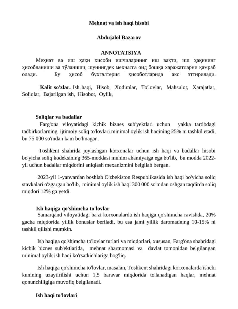 Mehnat va ish haqi hisobi 1