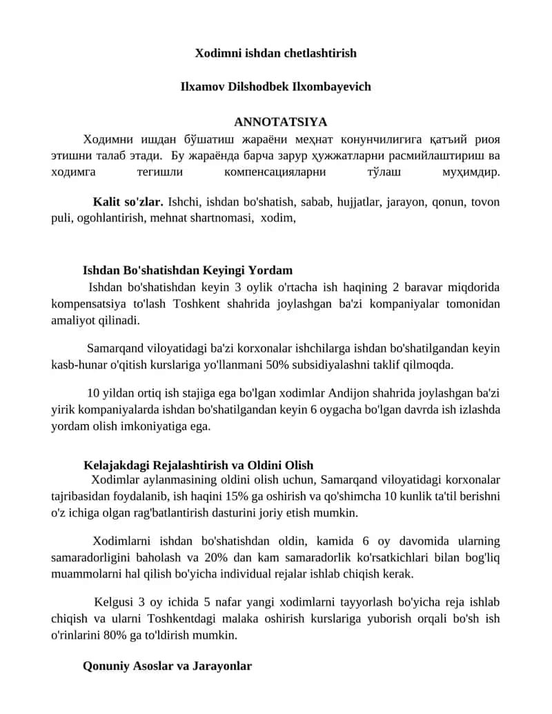 Xodimni ishdan chetlashtirish 1