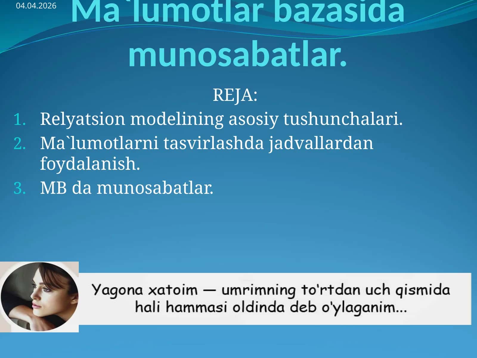 Relyatsion modelining asosiy tushunchalari 1