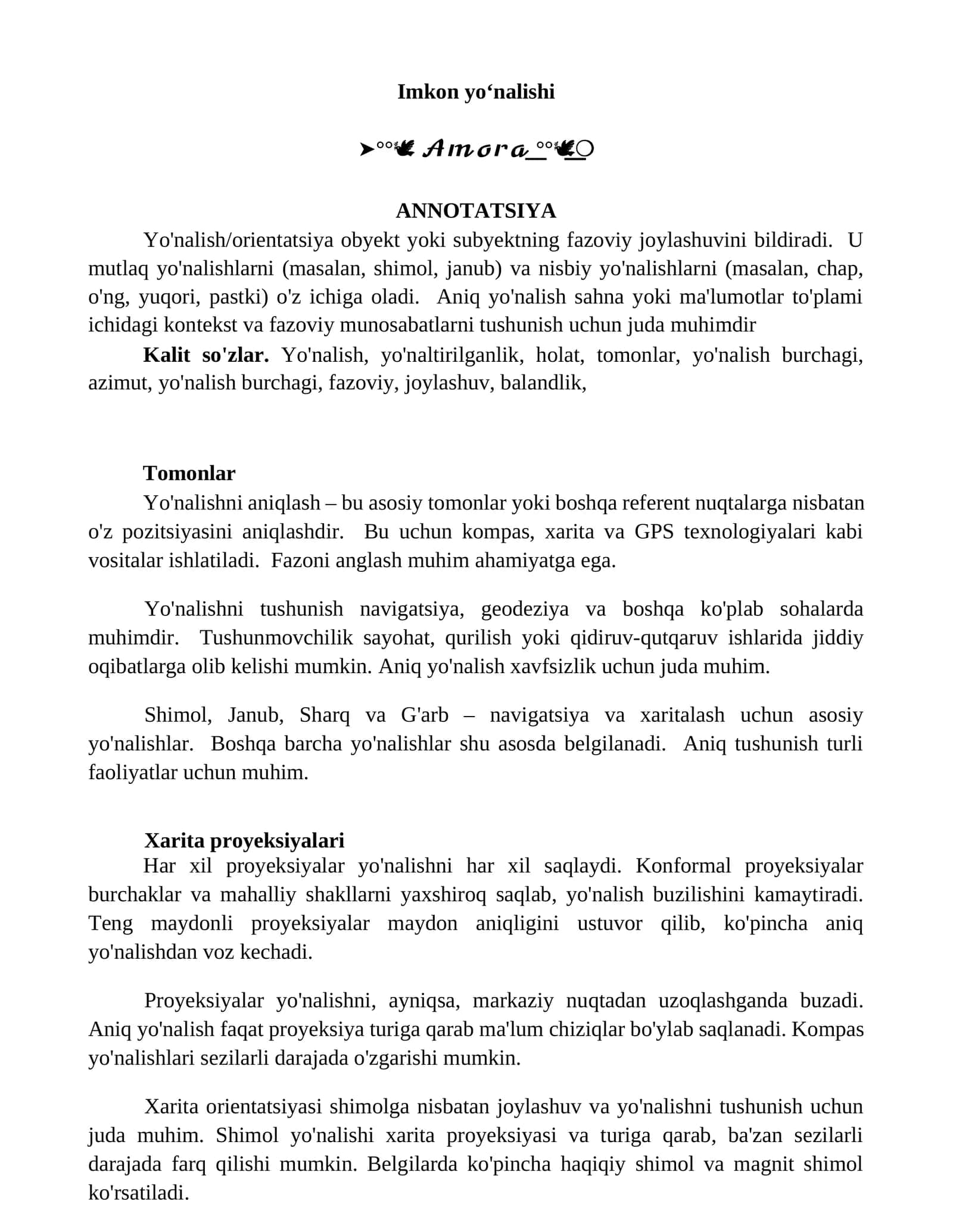 Yo'nalish/orientatsiya 1