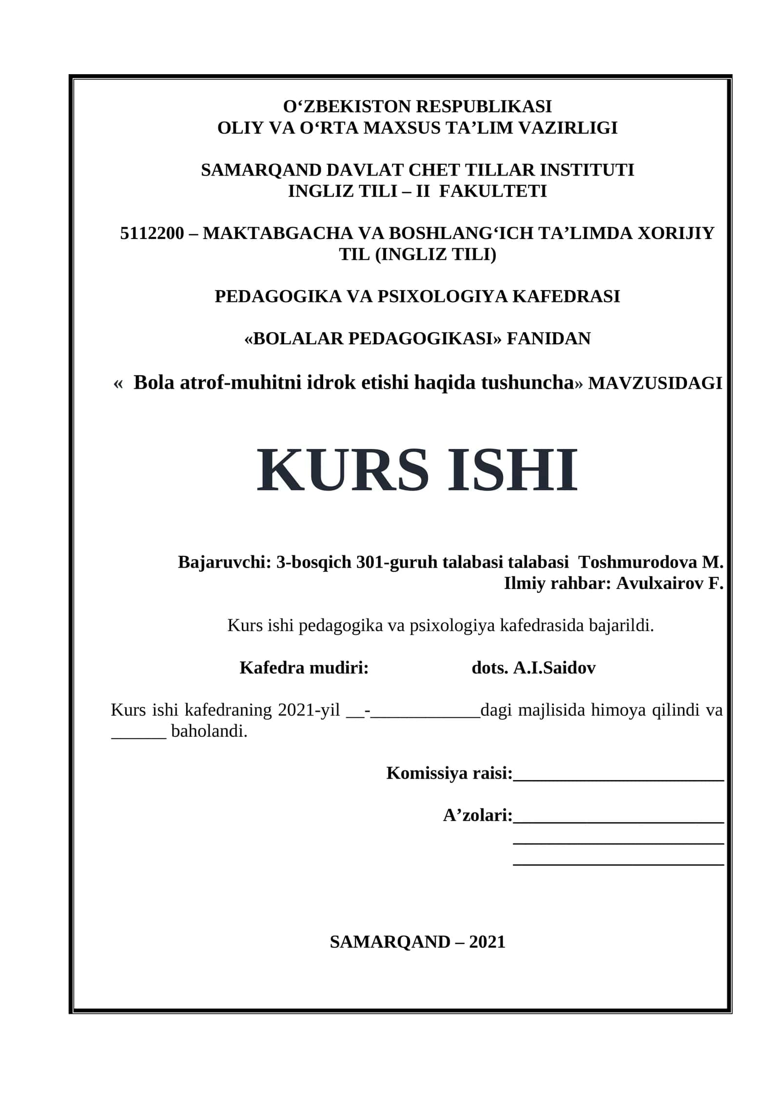 Bola atrof-muhitni idrok etishi haqida tushuncha 1