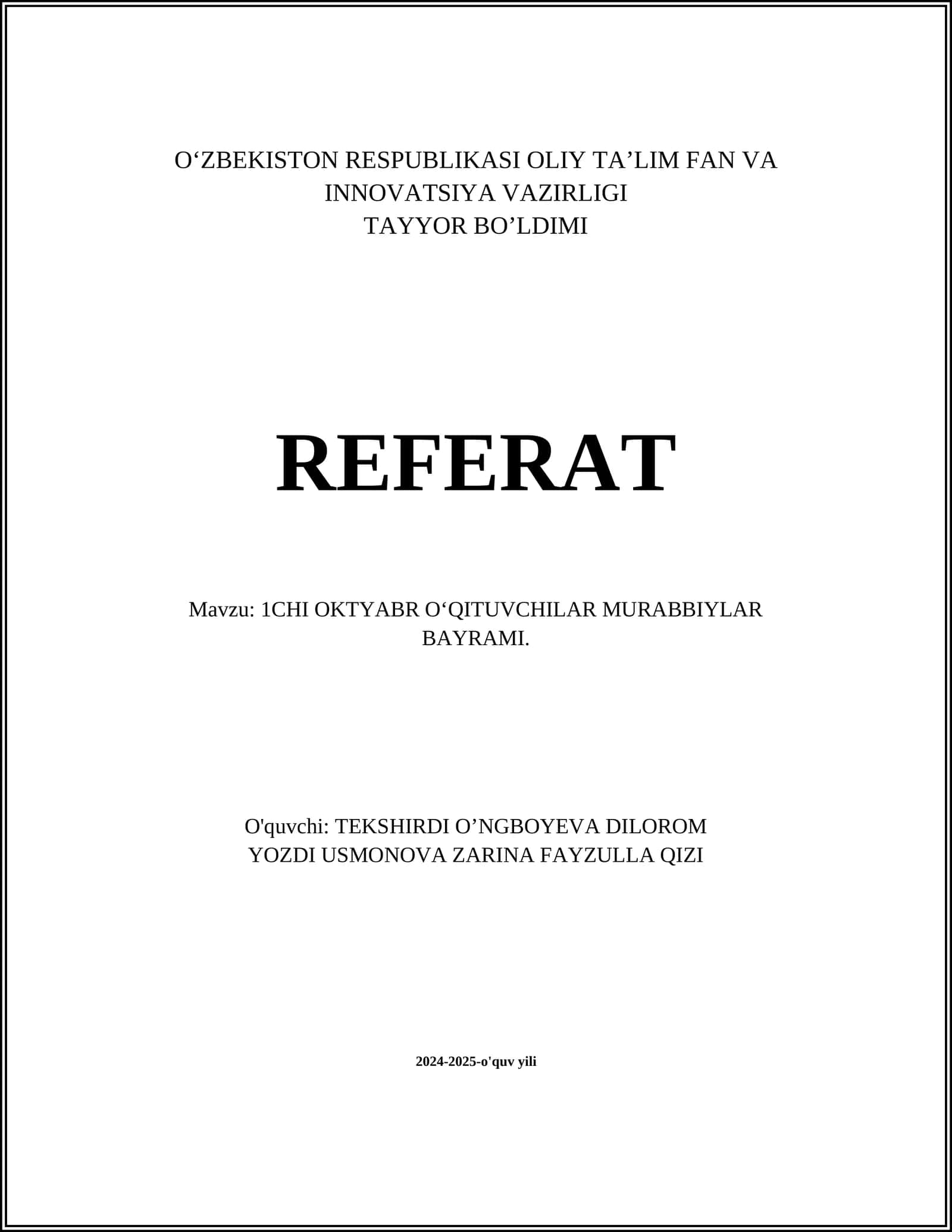 O'QITUVCHILAR MURABBIYLAR BAYRAMI 1