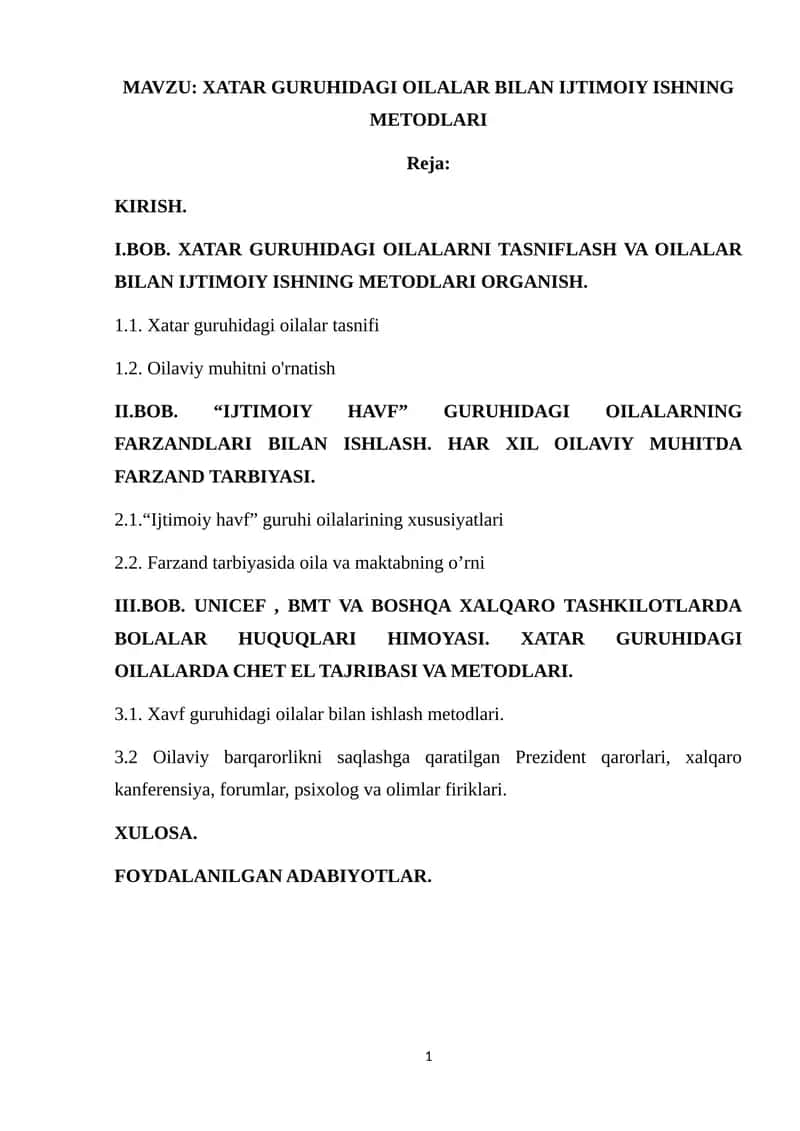 XATAR GURUHIDAGI OILALAR BILAN IJTIMOIY ISHNING METODLARI 1