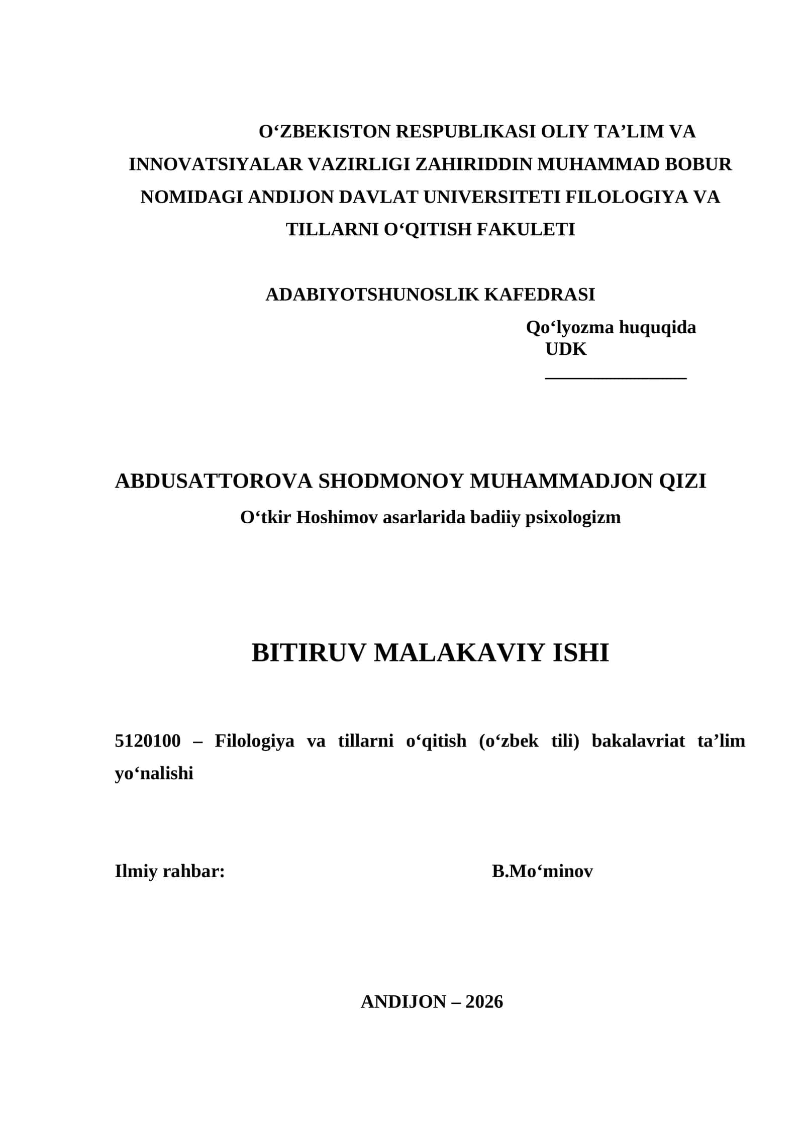 O‘tkir Hoshimov asarlarida badiiy psixologizm 1