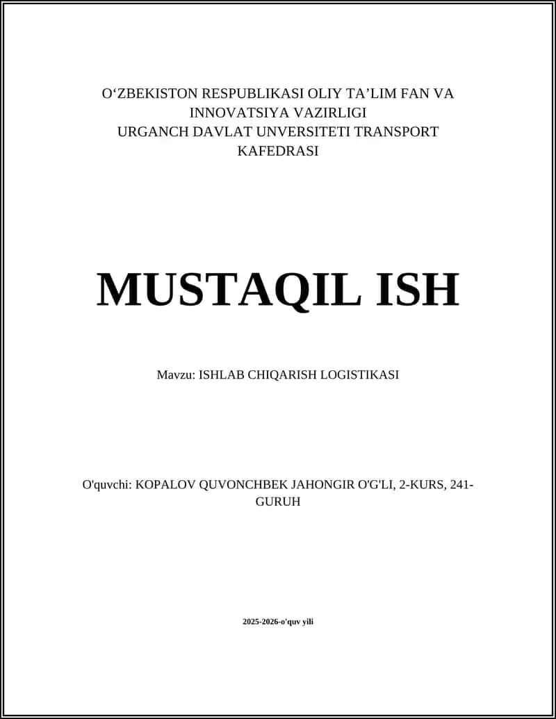 ISHLAB CHIQARISH LOGISTIKASI 1