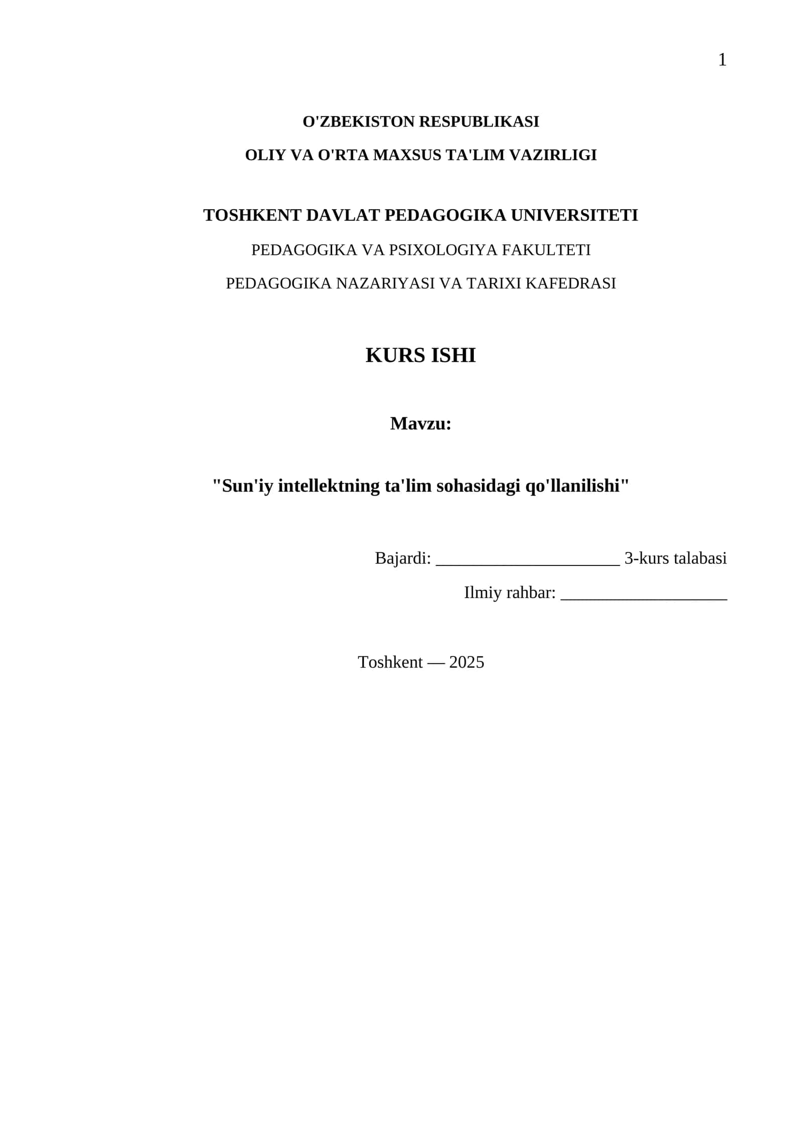 "Sun'iy intellektning ta'lim sohasidagi qo'llanilishi" 1