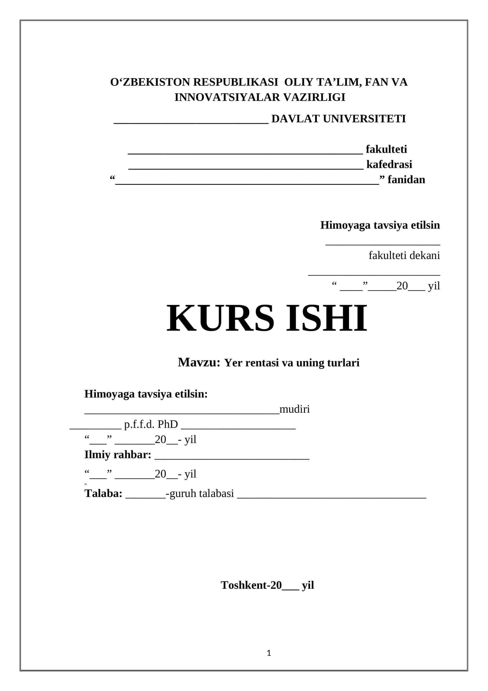 Yer rentasi va uning turlari 1