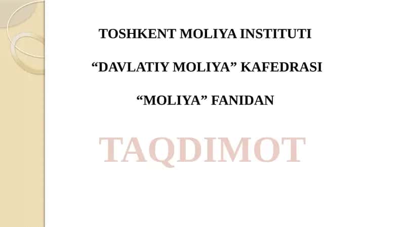 Davlatiy Moliya Fanidan Taqdimot Reja 1