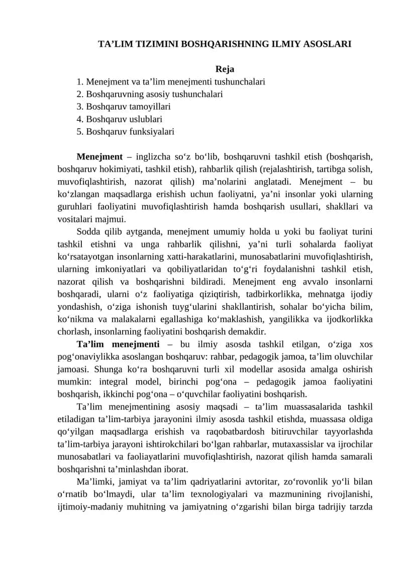TA’LIM TIZIMINI BOSHQARISHNING ILMIY ASOSLARI 1