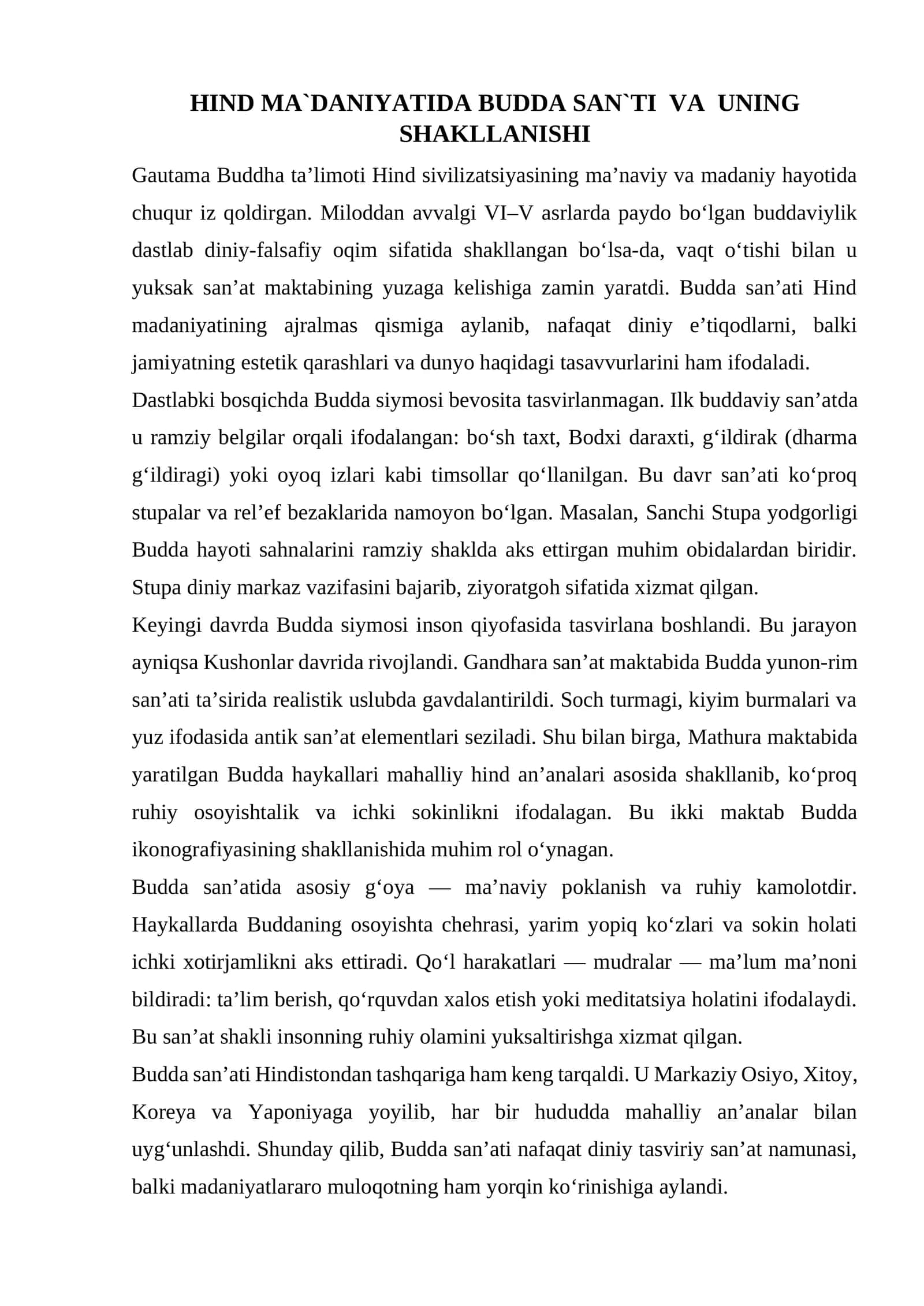 HIND MA`DANIYATIDA BUDDA SAN`TI VA UNING SHAKLLANISHI 1