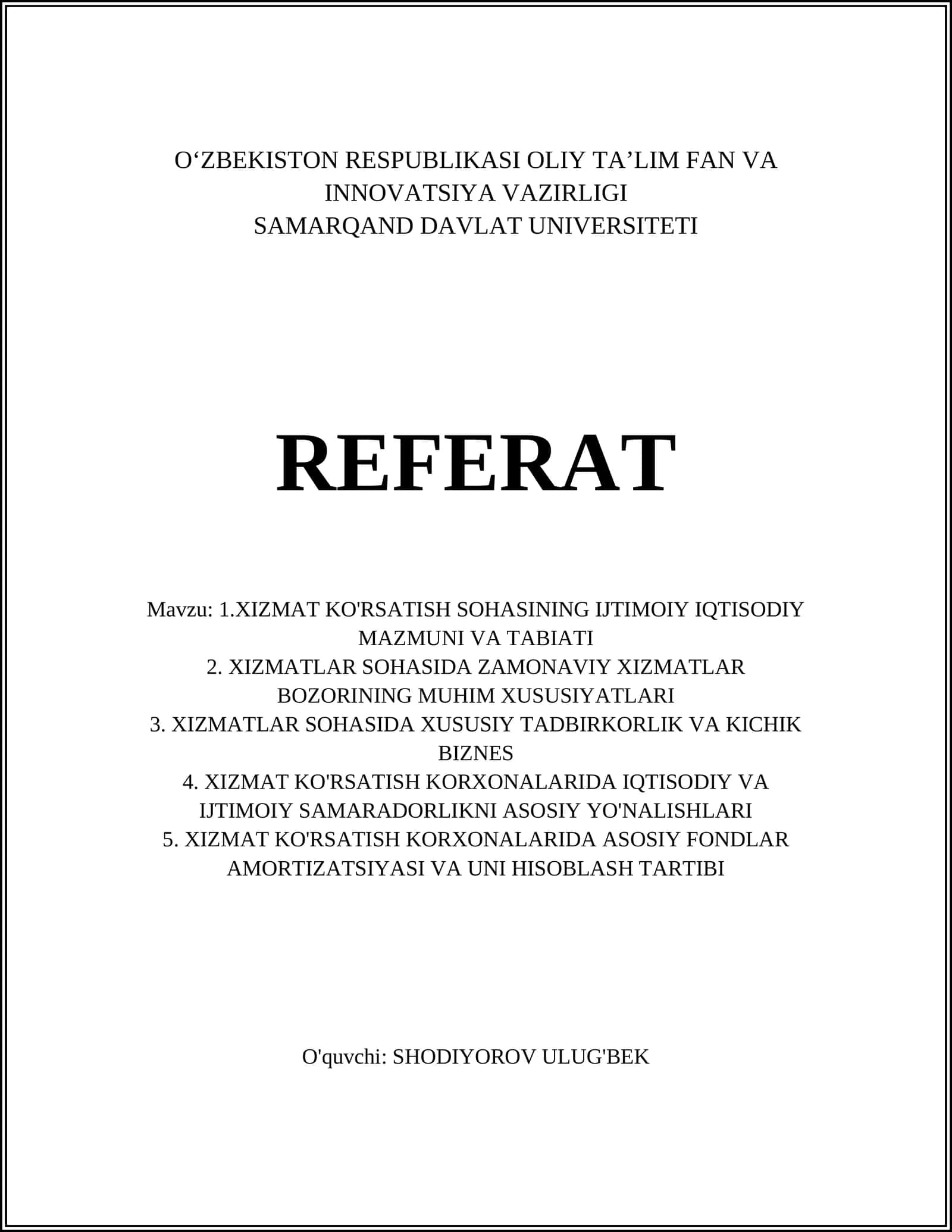 XIZMAT KO'RSATISH SOHASI 1