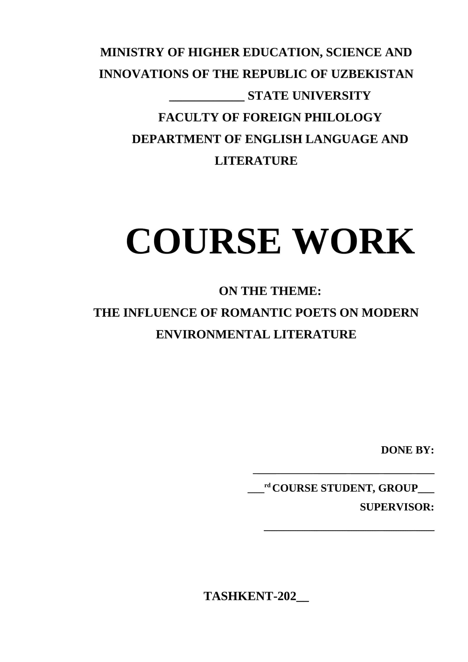 THE INFLUENCE OF ROMANTIC POETS ON MODERN ENVIRONMENTAL LITERATURE 1