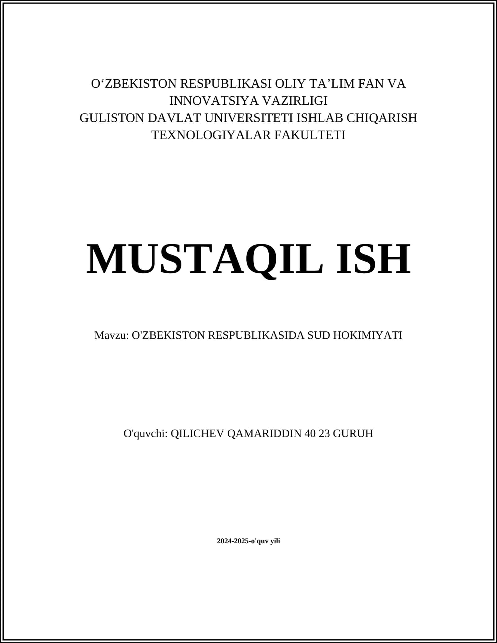 O'ZBEKISTON RESPUBLIKASIDA SUD HOKIMIYATI 1