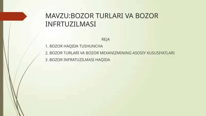 BOZOR TURLARI VA BOZOR INFRTUZILMASI 1