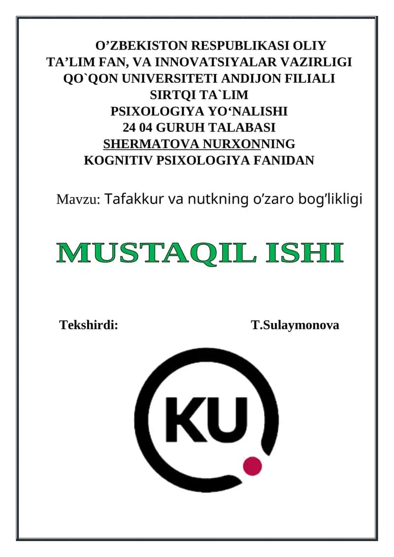 Tafakkur va nutkning o’zaro bog’likligi 1