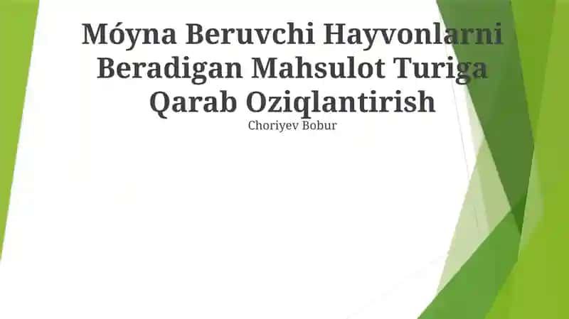 Móyna Beruvchi Hayvonlarni Beradigan Mahsulot Turiga Qarab Oziqlantirish
