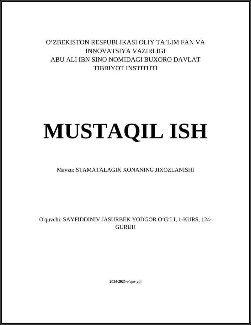 Stamatalogik xonani loyihalash 1