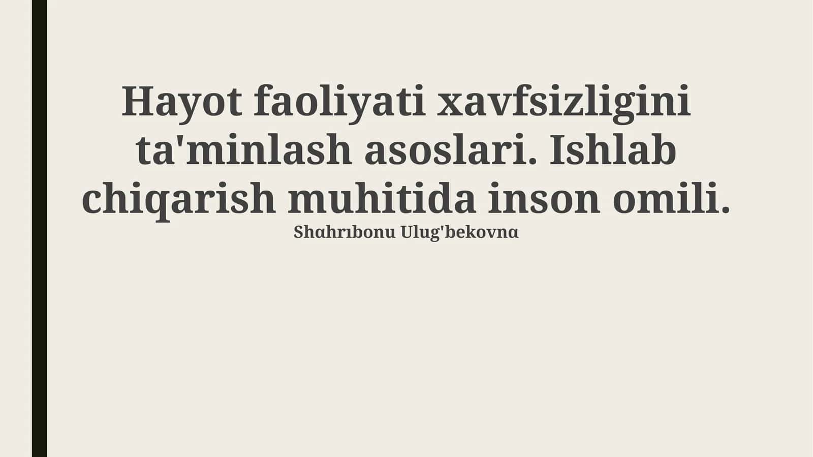 Hayot faoliyati xavfsizligini ta'minlash asoslari 1