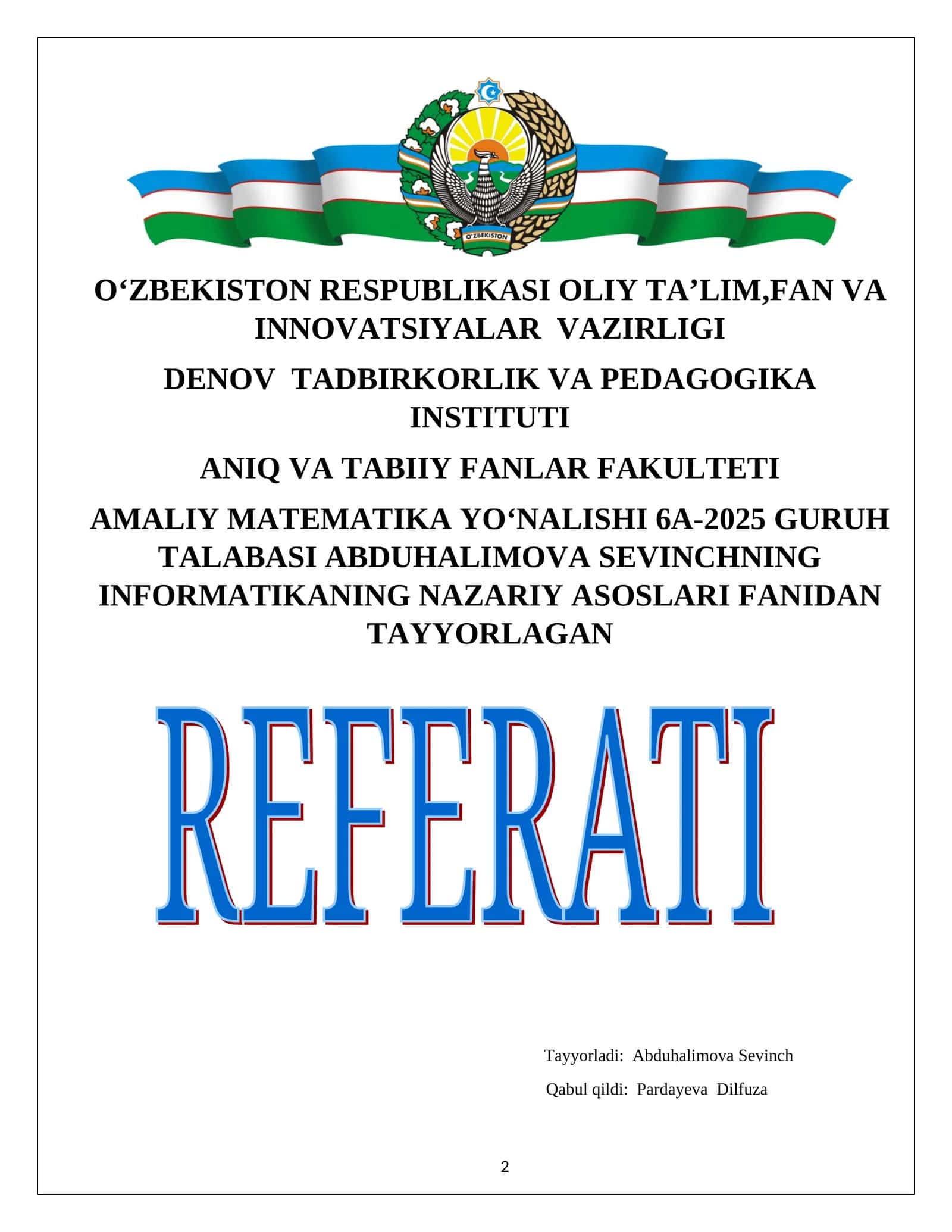 Informatikaning Nazariy Asoslari 1