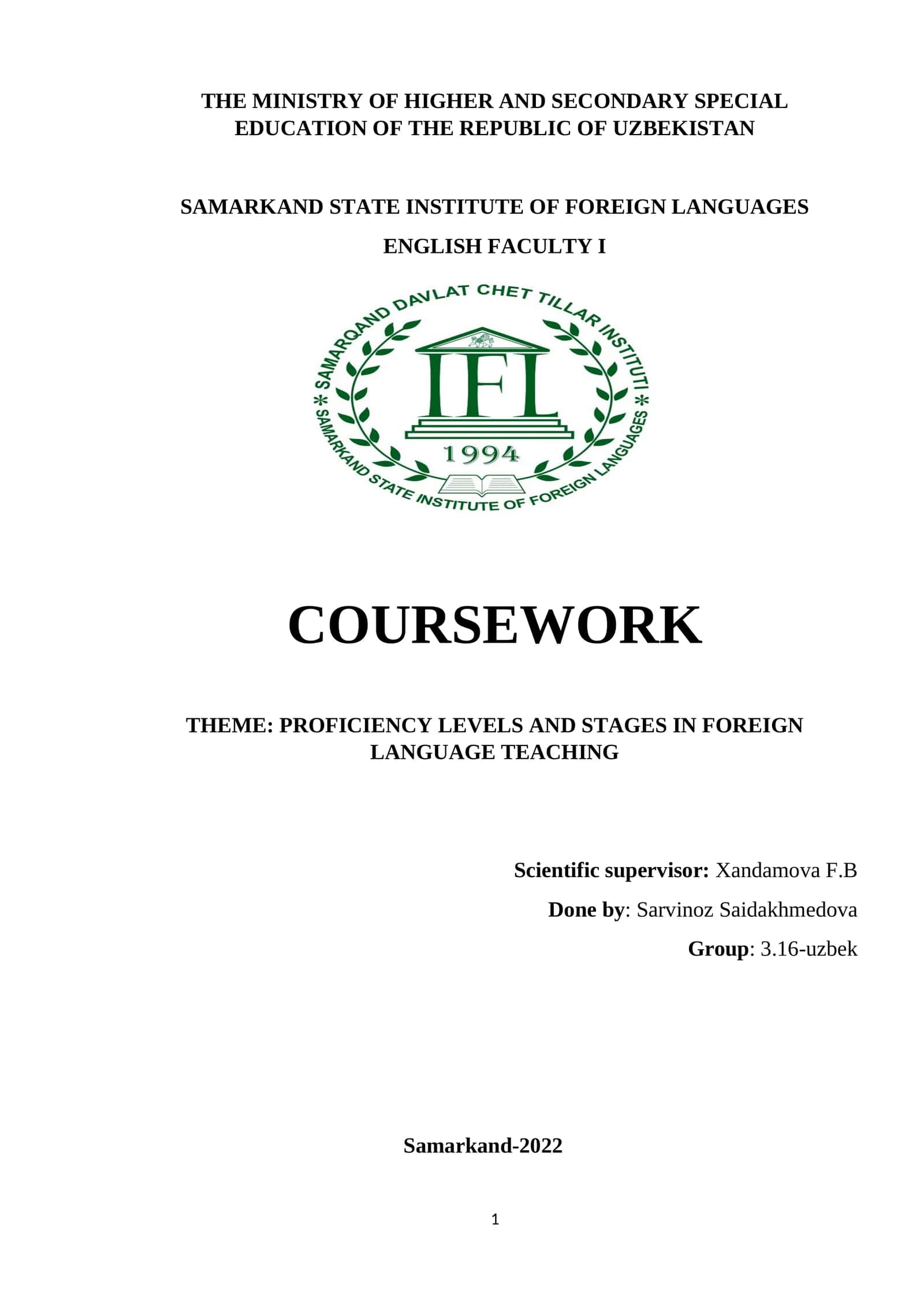 PROFICIENCY LEVELS AND STAGES IN FOREIGN LANGUAGE TEACHING 1
