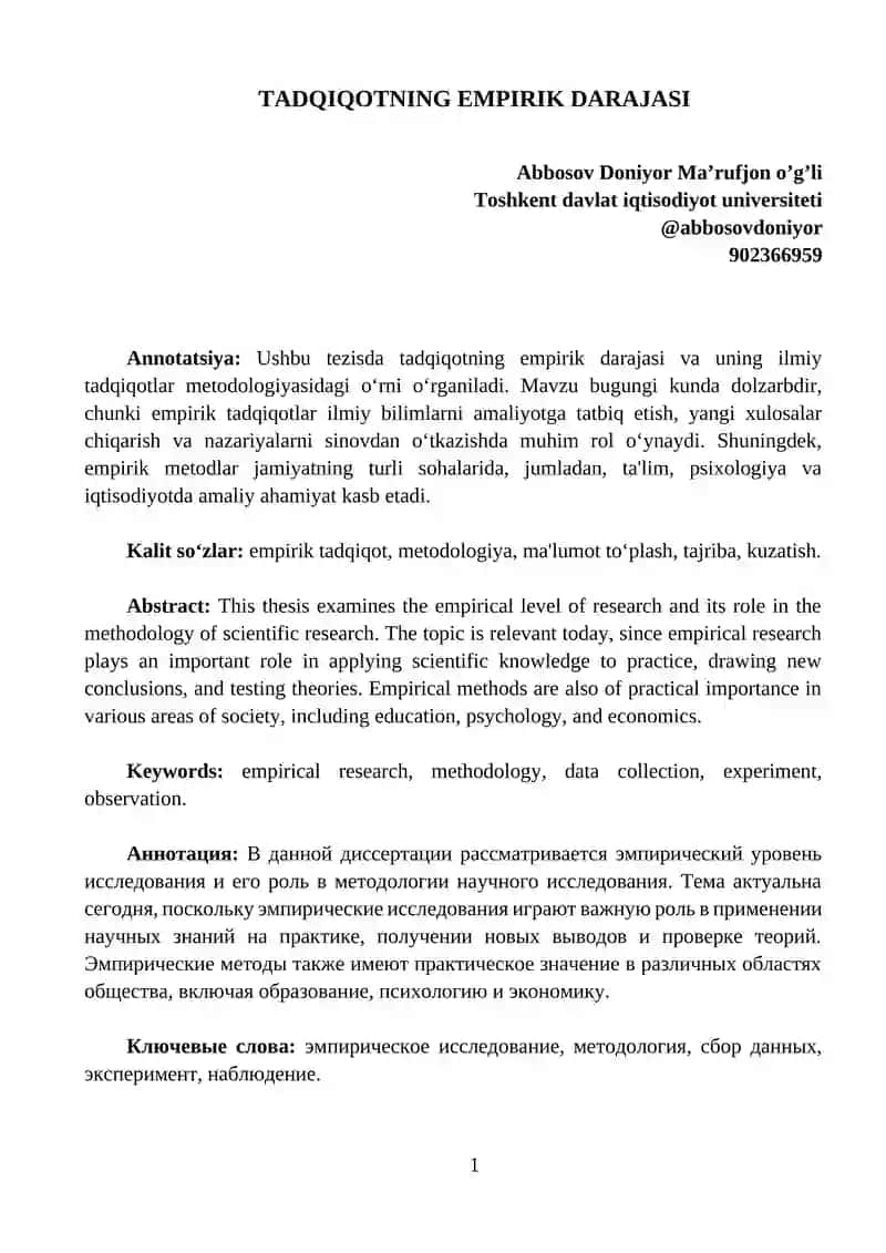 TADQIQOTNING EMPIRIK DARAJASI