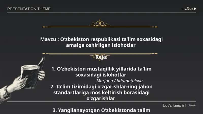 Oʻzbekiston respublikasi taʼlim soxasidagi amalga oshirilgan islohotlar 1