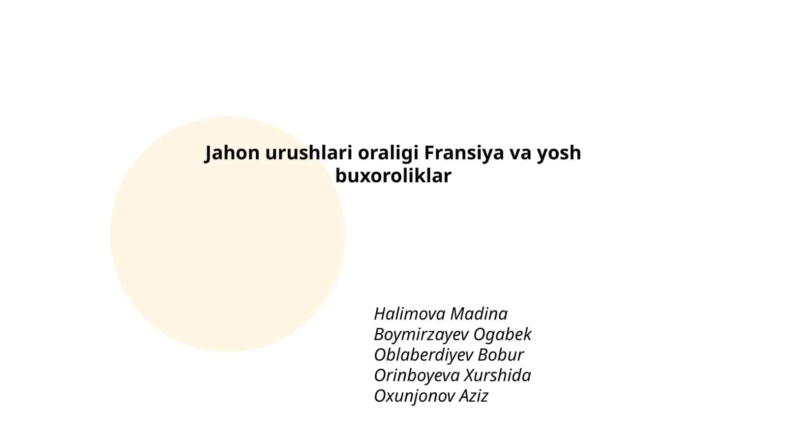 Jahon urushlari oraligi Fransiya va yosh buxoroliklar 1