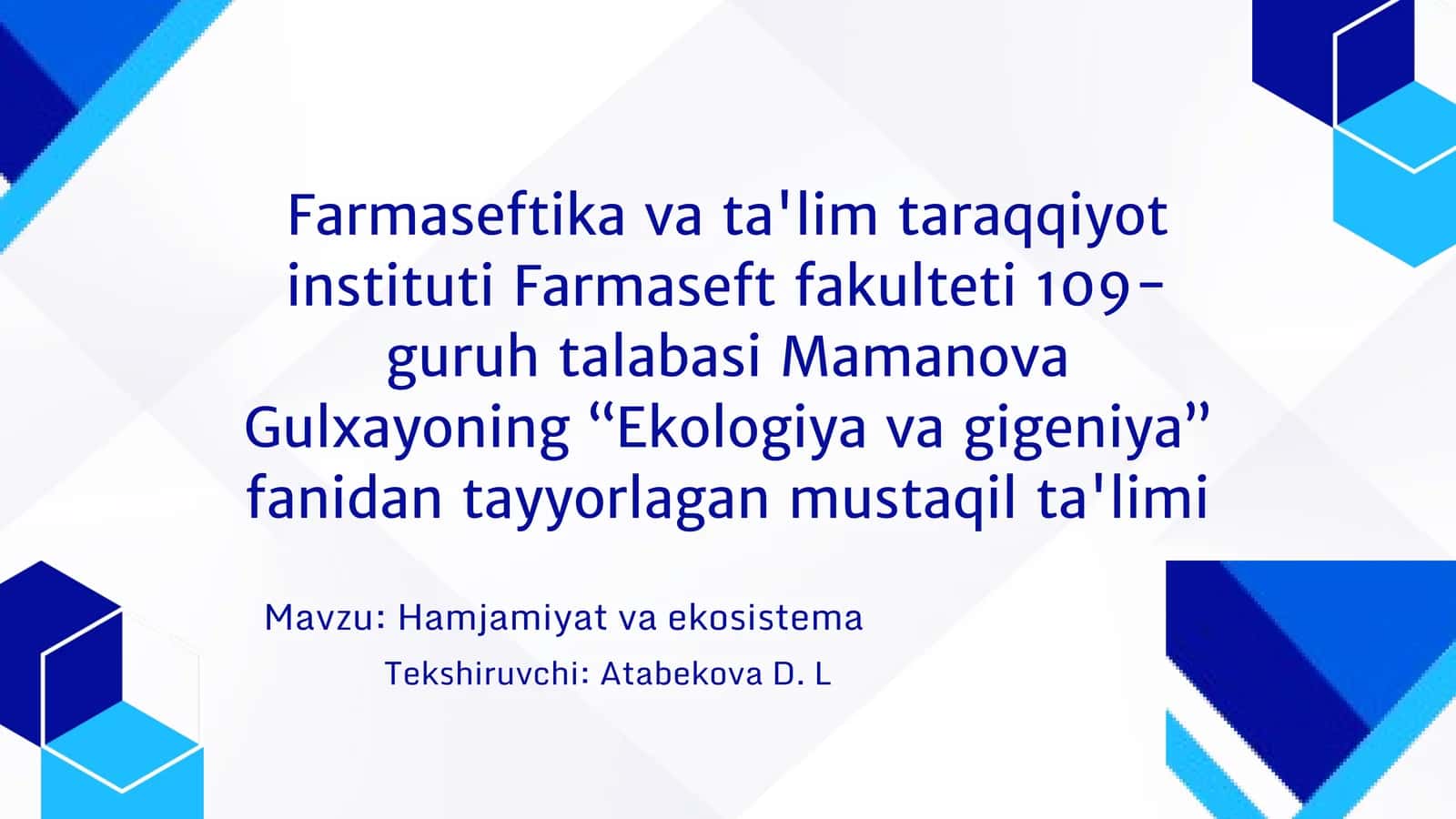 Hamjamiyat va ekosistema 1