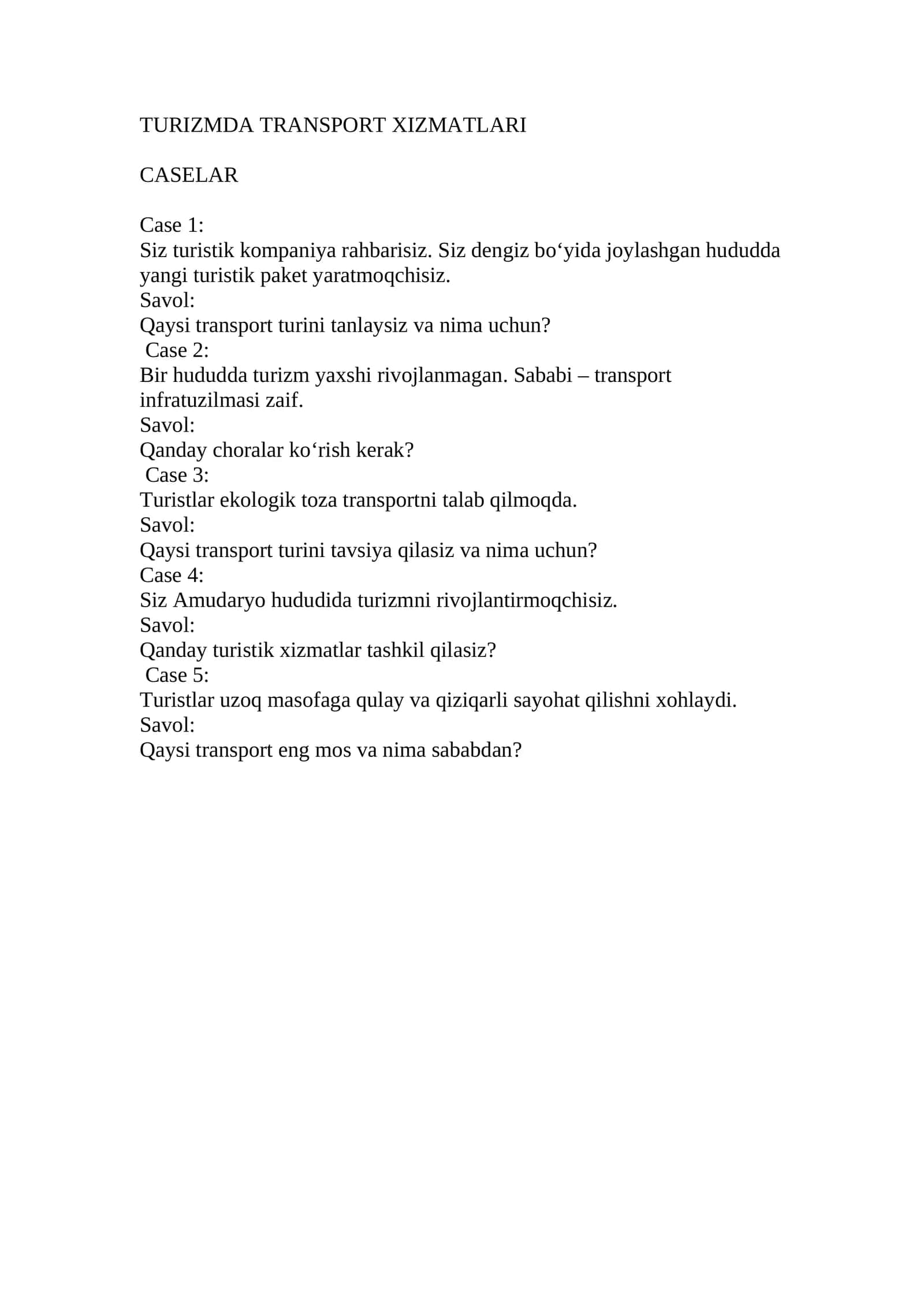 TURIZMDA TRANSPORT XIZMATLARI 1