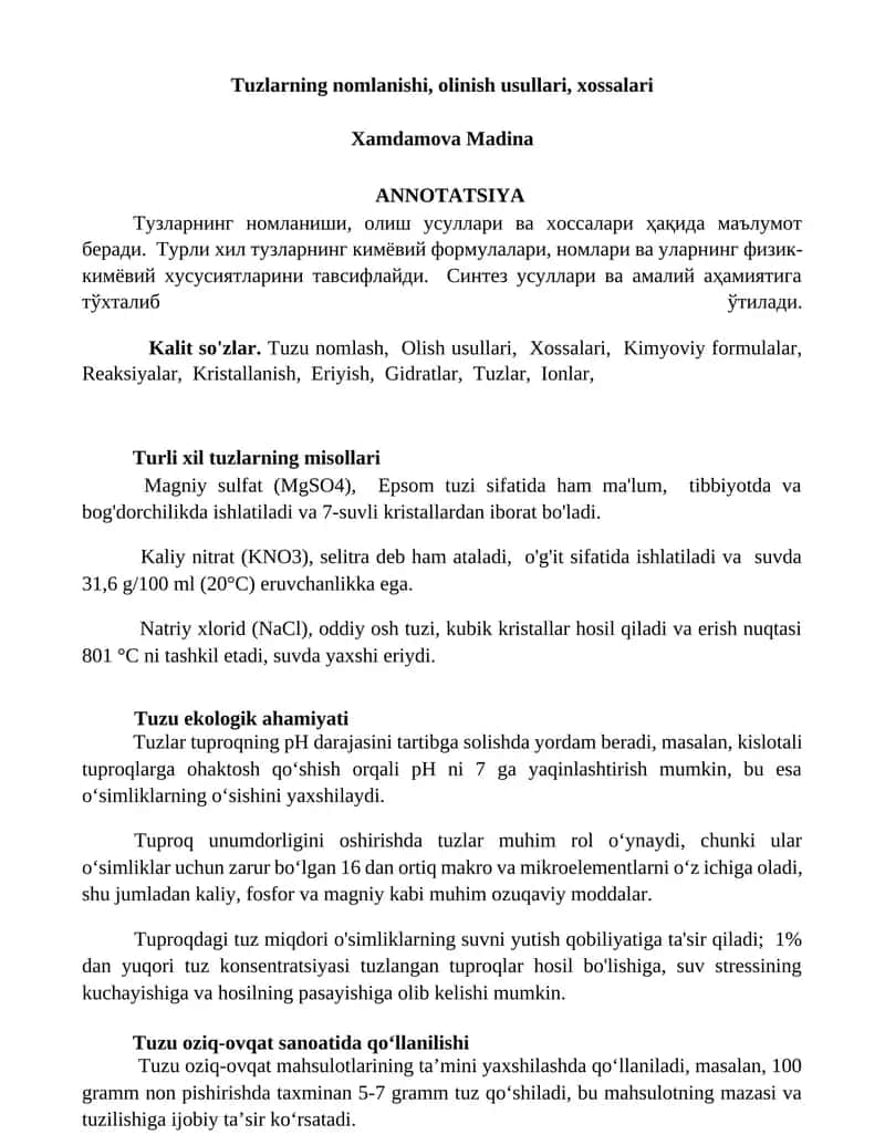 Kimyoviy formulalar va tuzlar 1