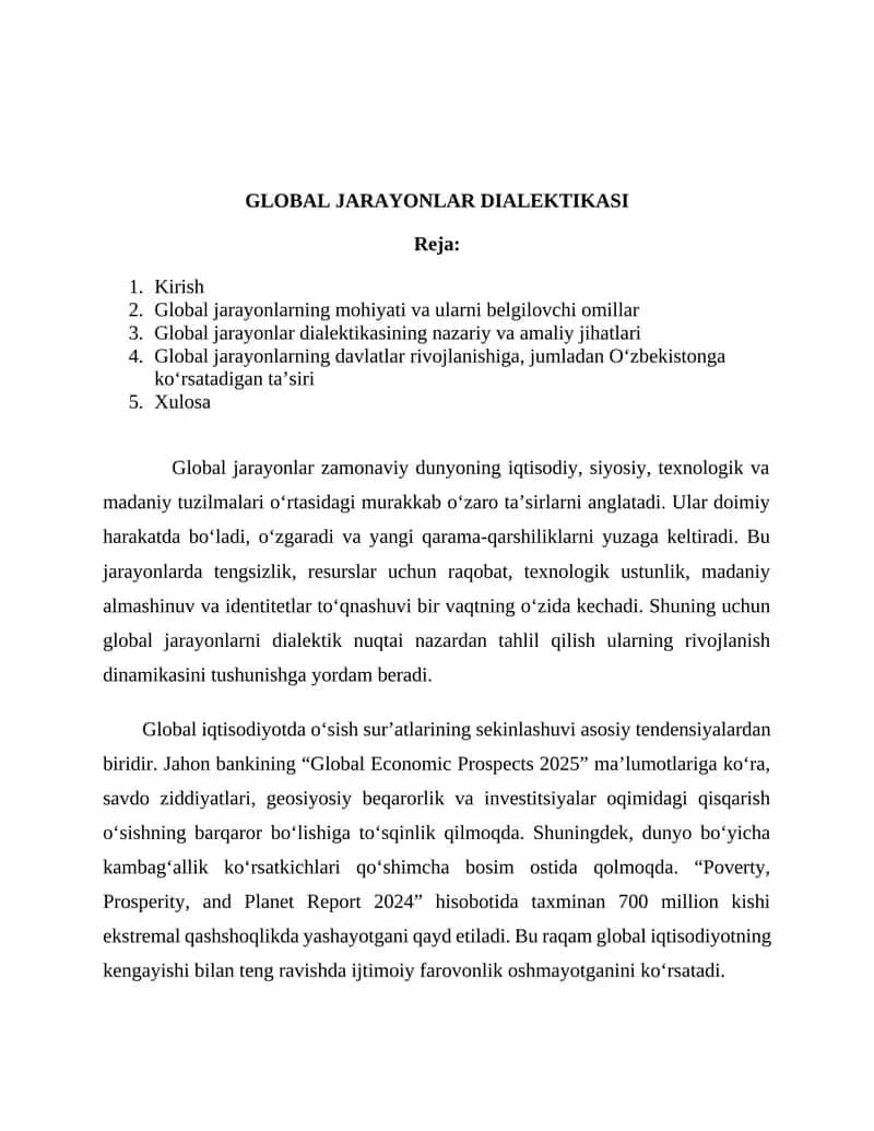 GLOBAL JARAYONLAR DIALEKTIKASI 1