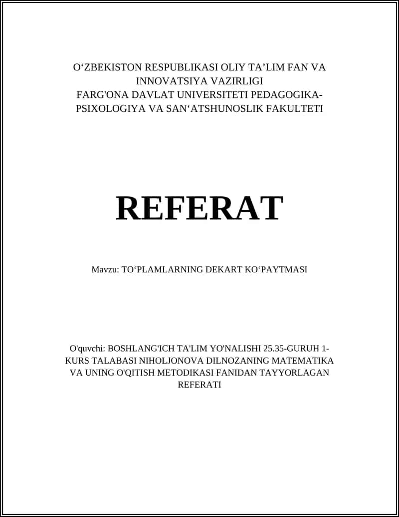 TO‘PLAMLARNING DEKART KO‘PAYTMASI REFERATI 1