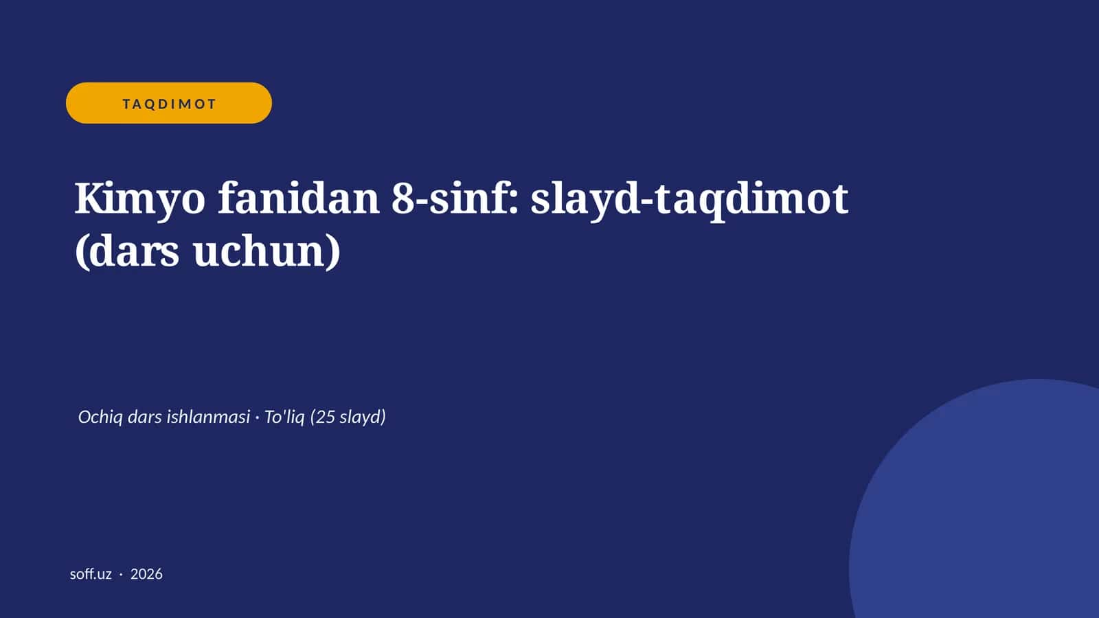 Kimyo fanidan 8-sinf: slayd-taqdimot (dars uchun) 1