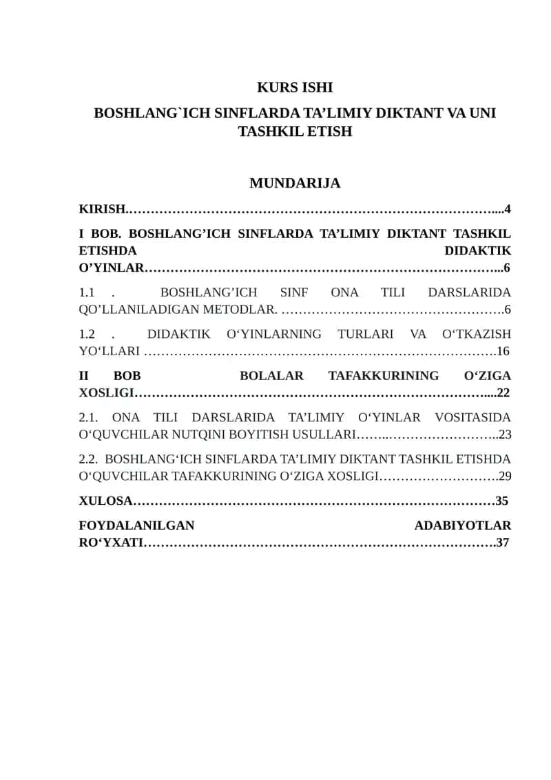 BOSHLANG`ICH SINFLARDA TA’LIMIY DIKTANT VA UNI TASHKIL ETISH 1