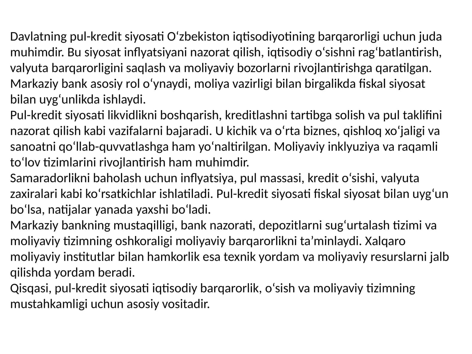 Davlatning pul-kredit siyosati 1