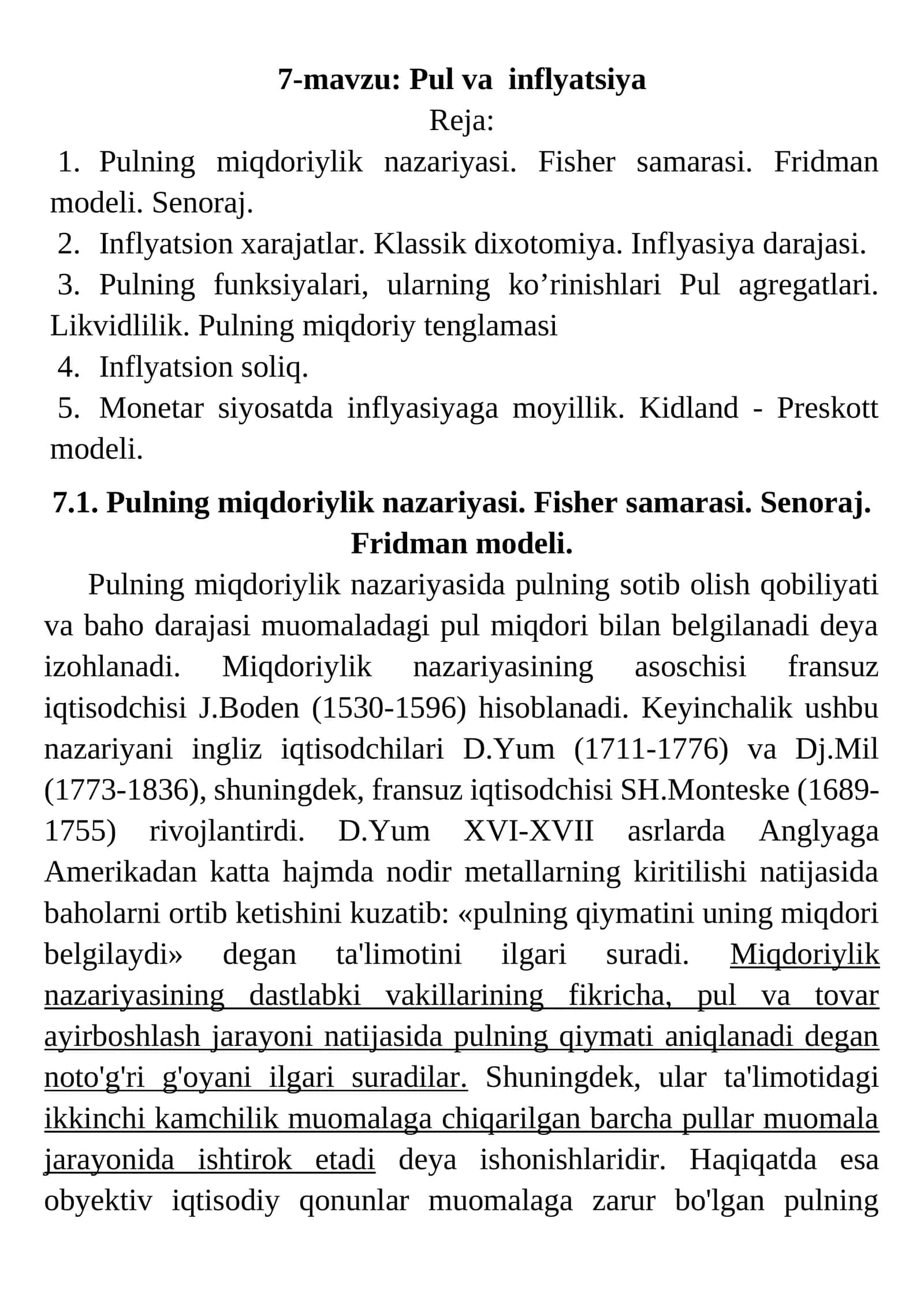 Pul va inflyatsiya 1