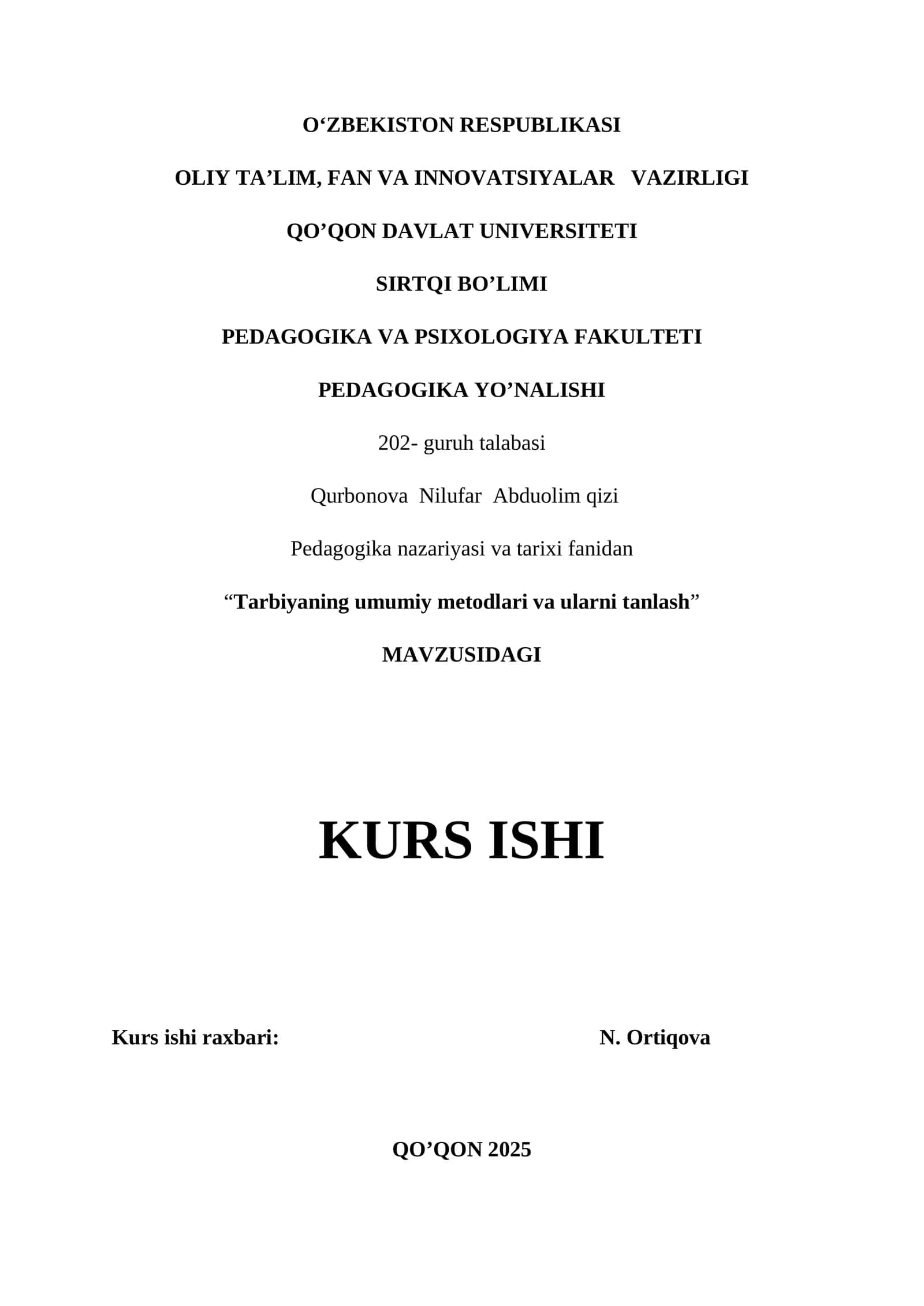 Tarbiyaning umumiy metodlari va ularni tanlash 1