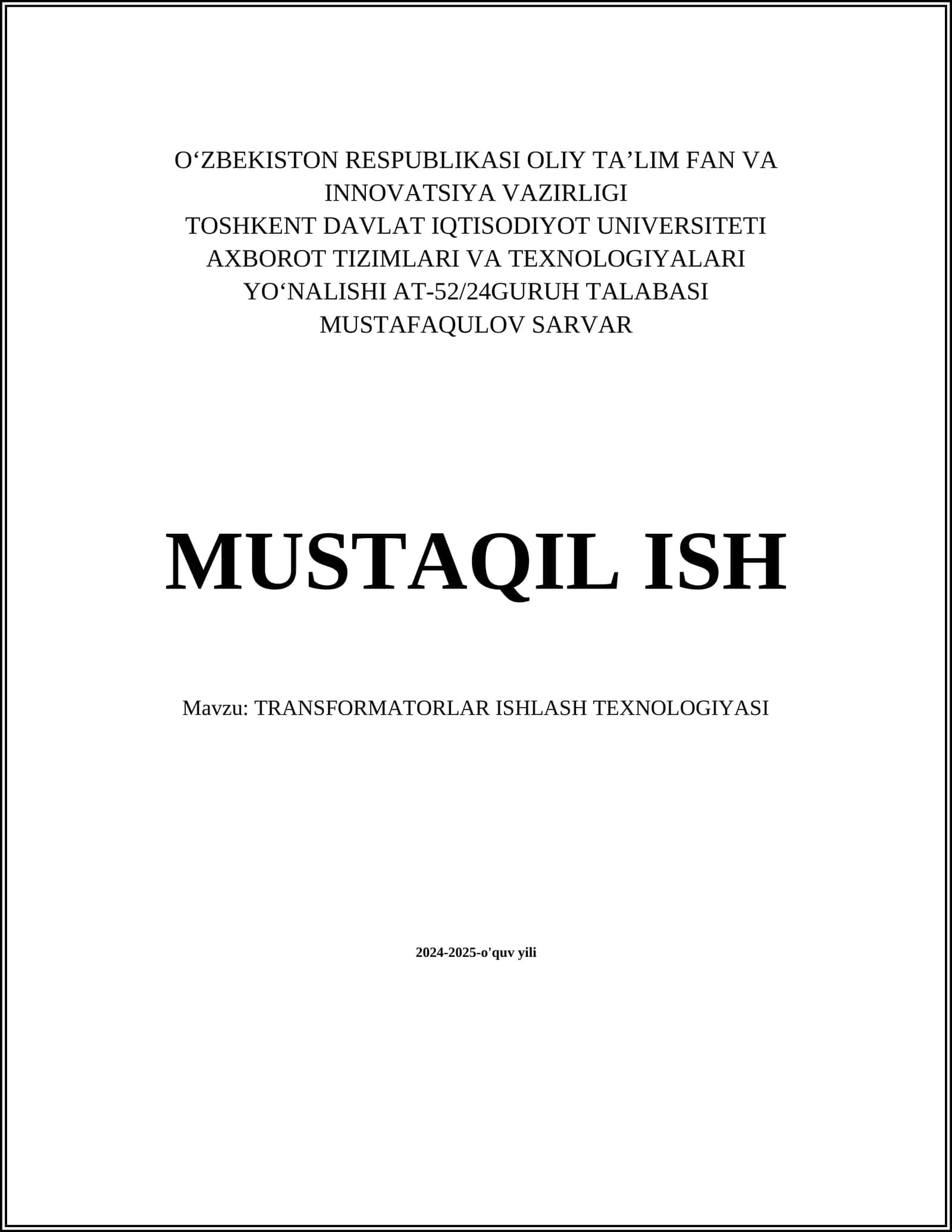 TRANSFORMATORLAR ISHLASH TEXNOLOGIYASI 1