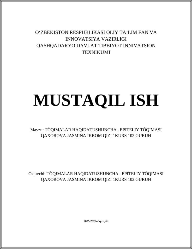 To'qimalar haqidatushuncha. Epiteliy to'qimasi 1
