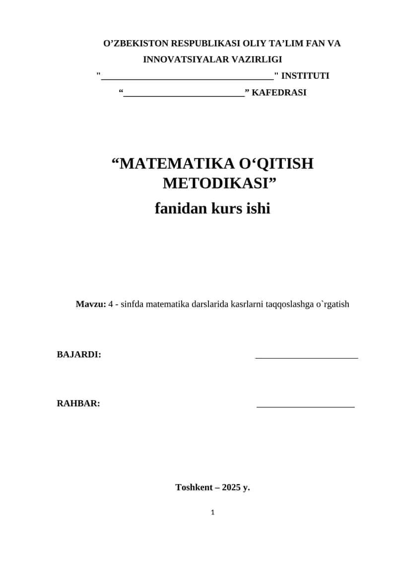 Matematika O‘qitish Metodikasi 1