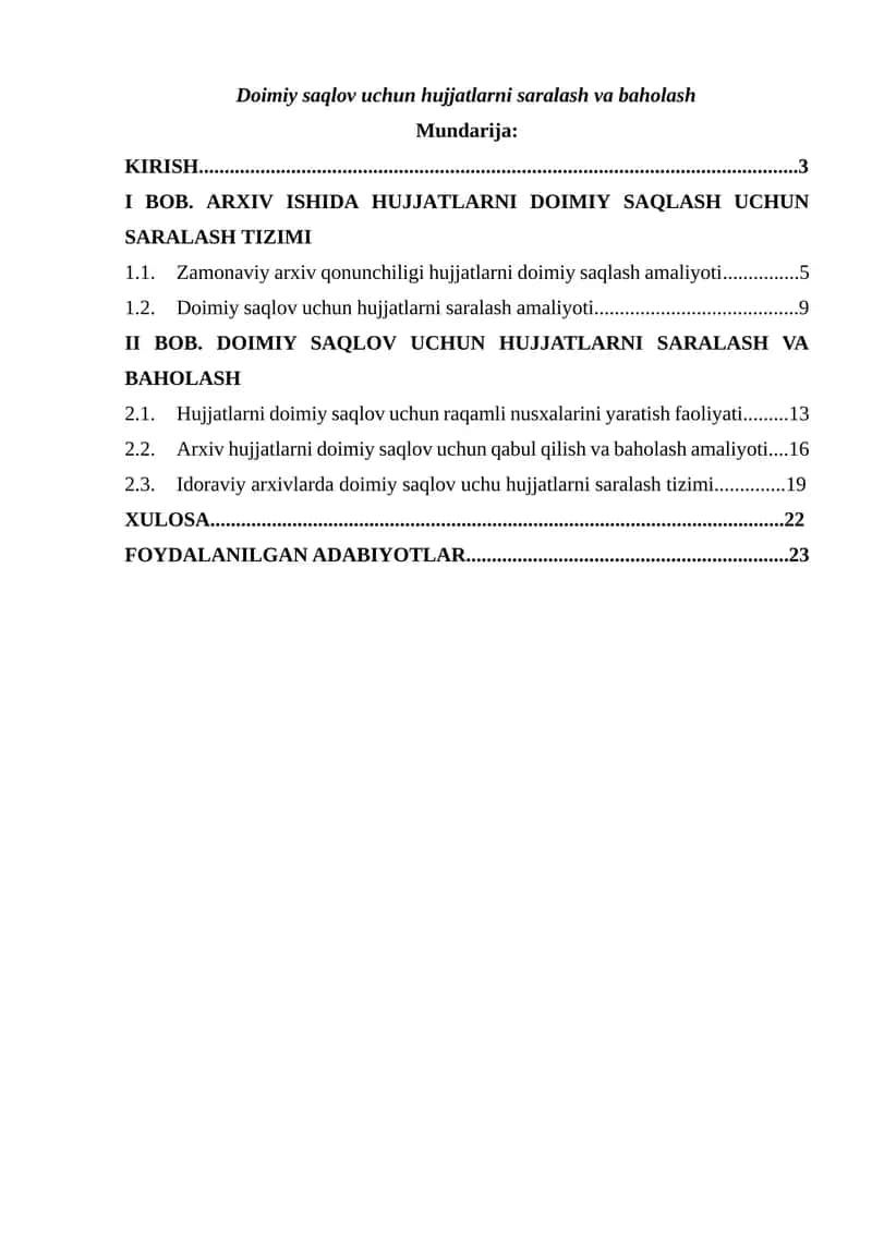 Doimiy saqlov uchun hujjatlarni saralash va baholash 1