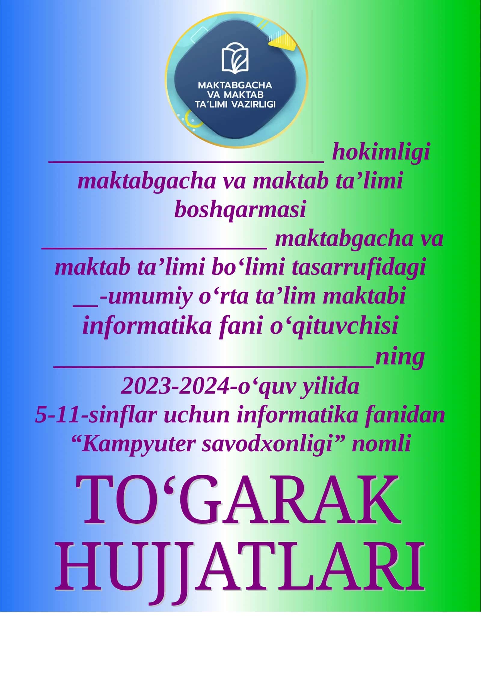Informatika To'garak 68 soat 1