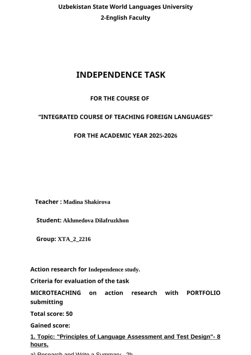 Principles of Language Assessment and Test Design 1