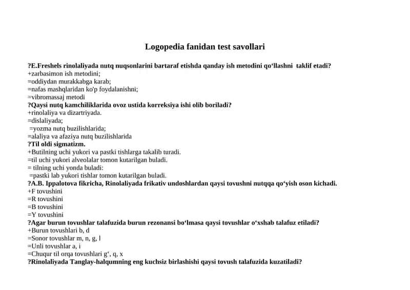 E.Freshels rinolaliyada nutq nuqsonlarini bartaraf etishda qanday ish metodini qо‘llashni 1