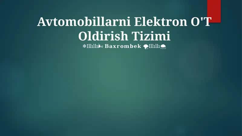 Avtomobillarni Elektron O'T Oldirish Tizimi 1