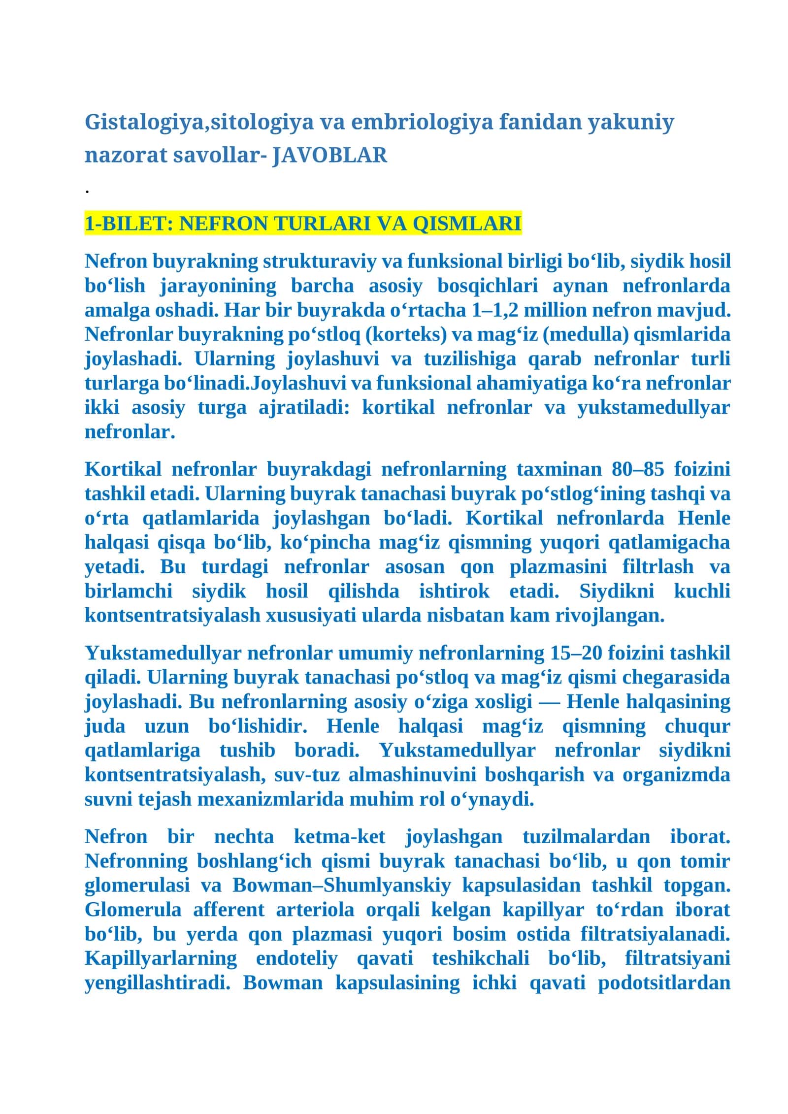 Nefron Turlari Va Qismlari 1