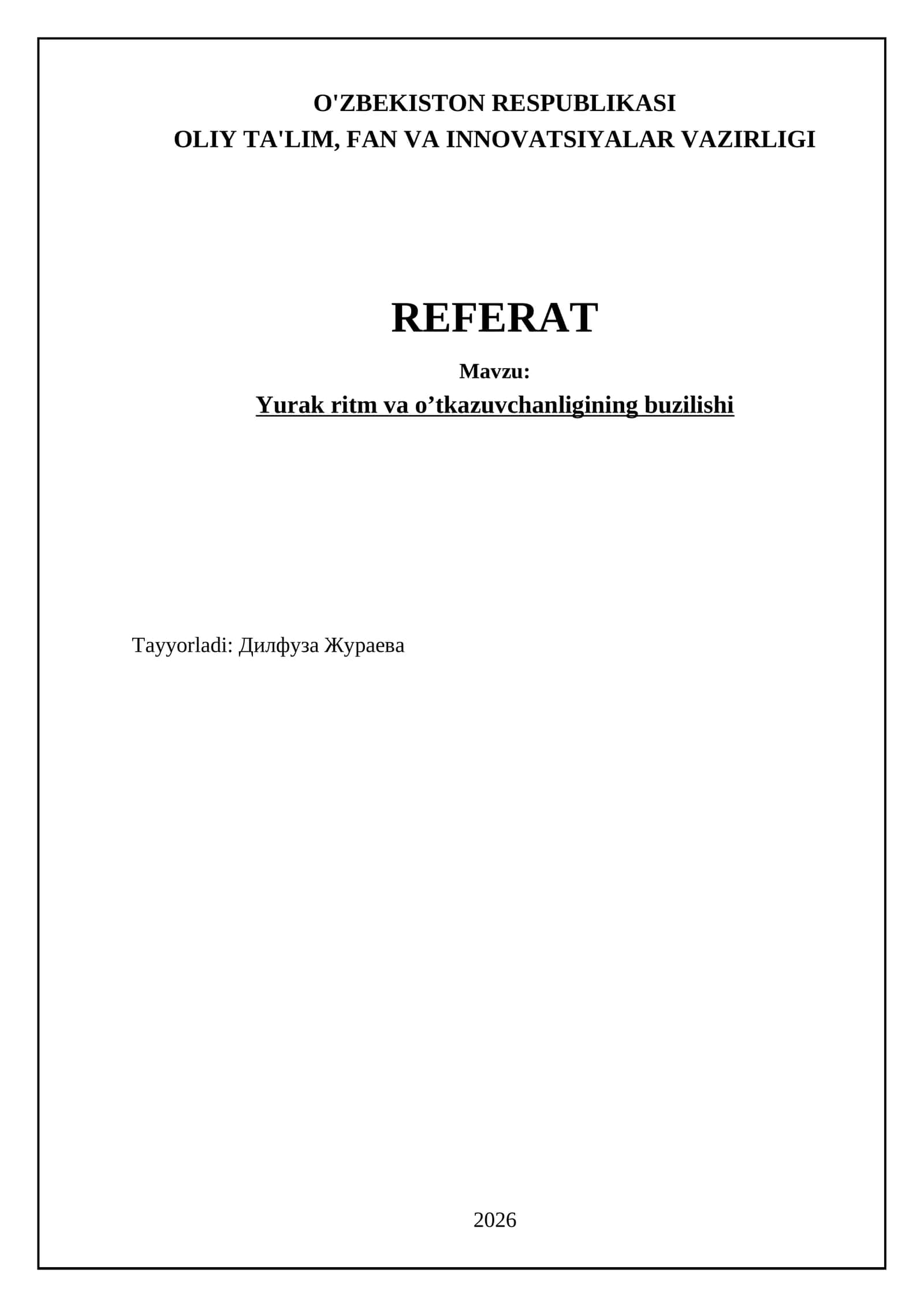 Yurak ritm va o’tkazuvchanligining buzilishi 1