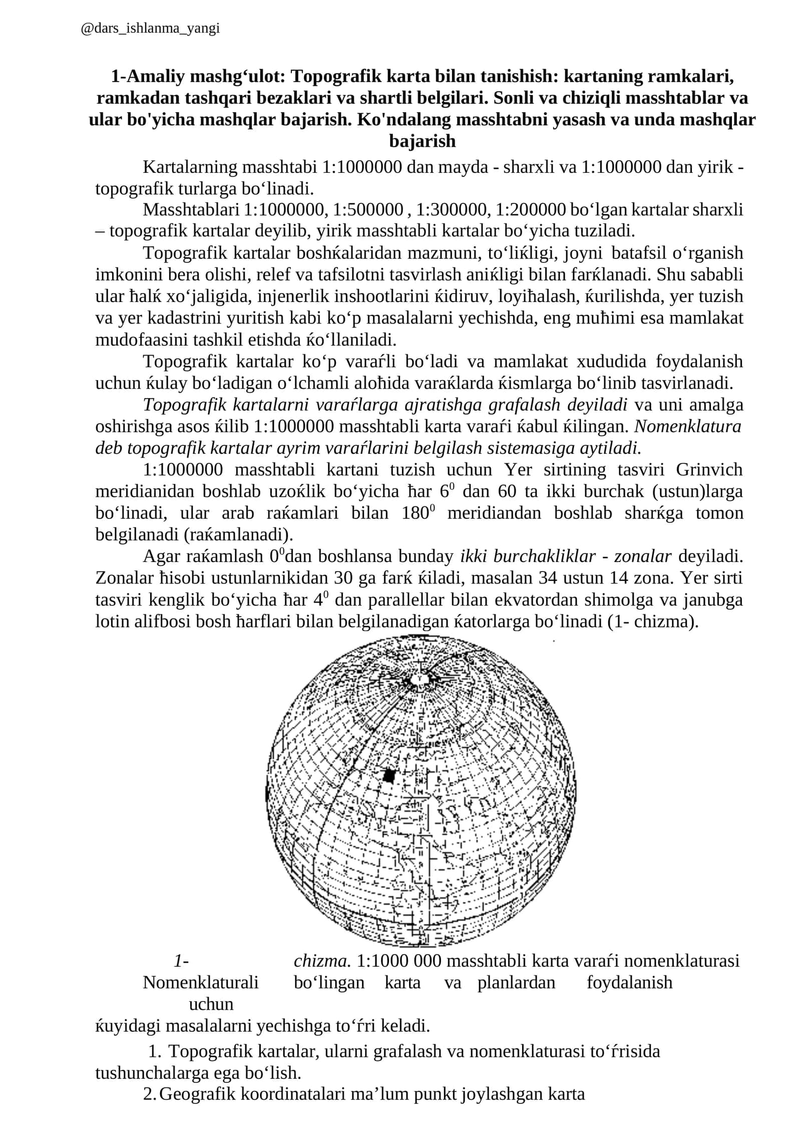 Topografik kartalar bilan ishlash 1