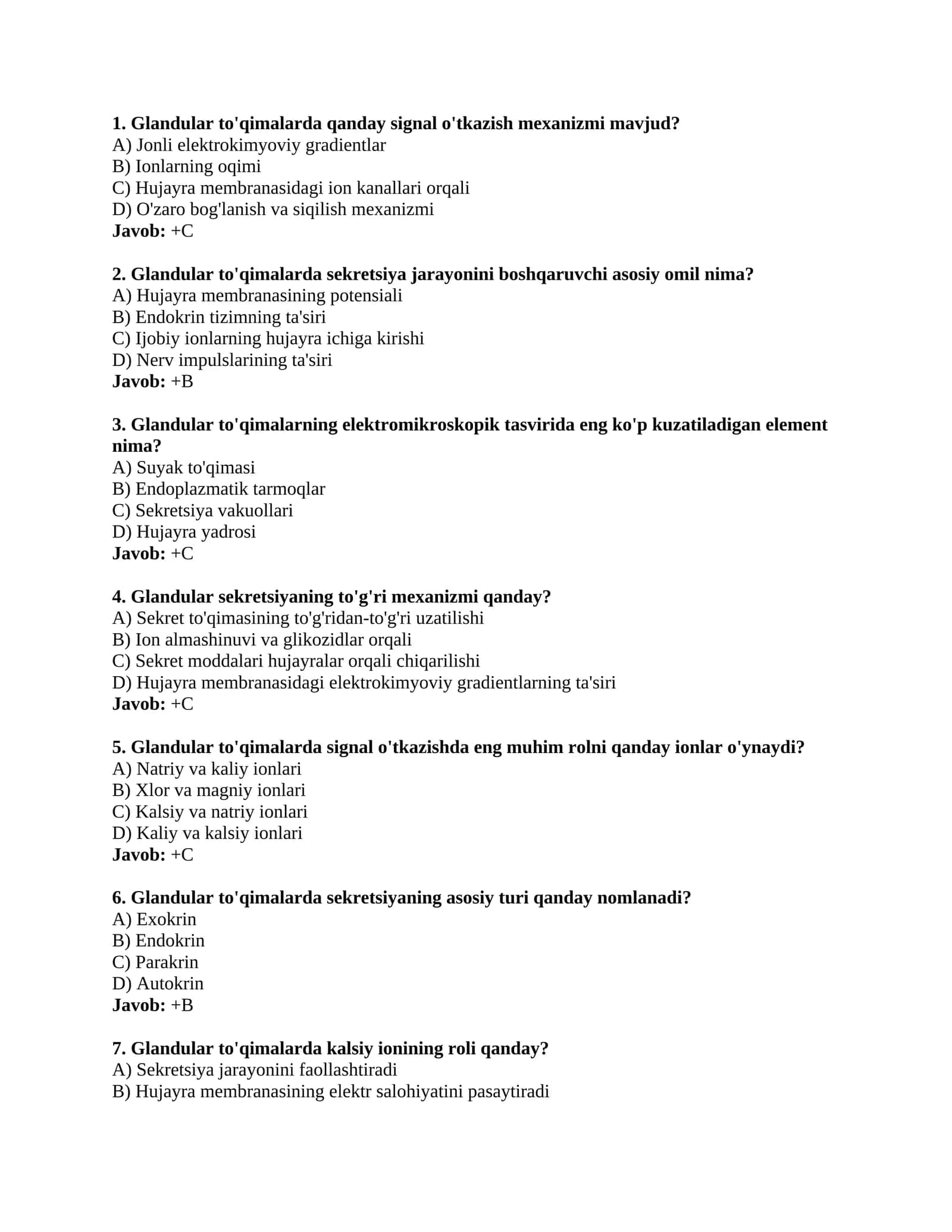 Glandular to'qimalar haqida test savollar 1