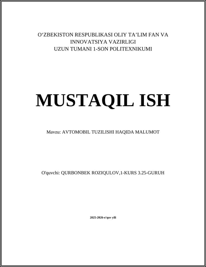 AVTOMOBIL TUZILISHI HAQIDA MALUMOT 1